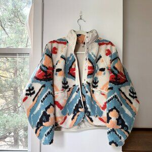 New Free People Hit The Slopes Printed Fleece Jacket FP Movement Sherpa Small
